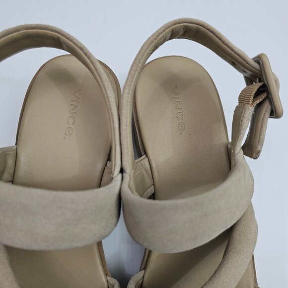NEW Vince Skylar Platform Sandal Womens 8 Beige Suede Slingback Wedge Neutral - Picture 8 of 13
